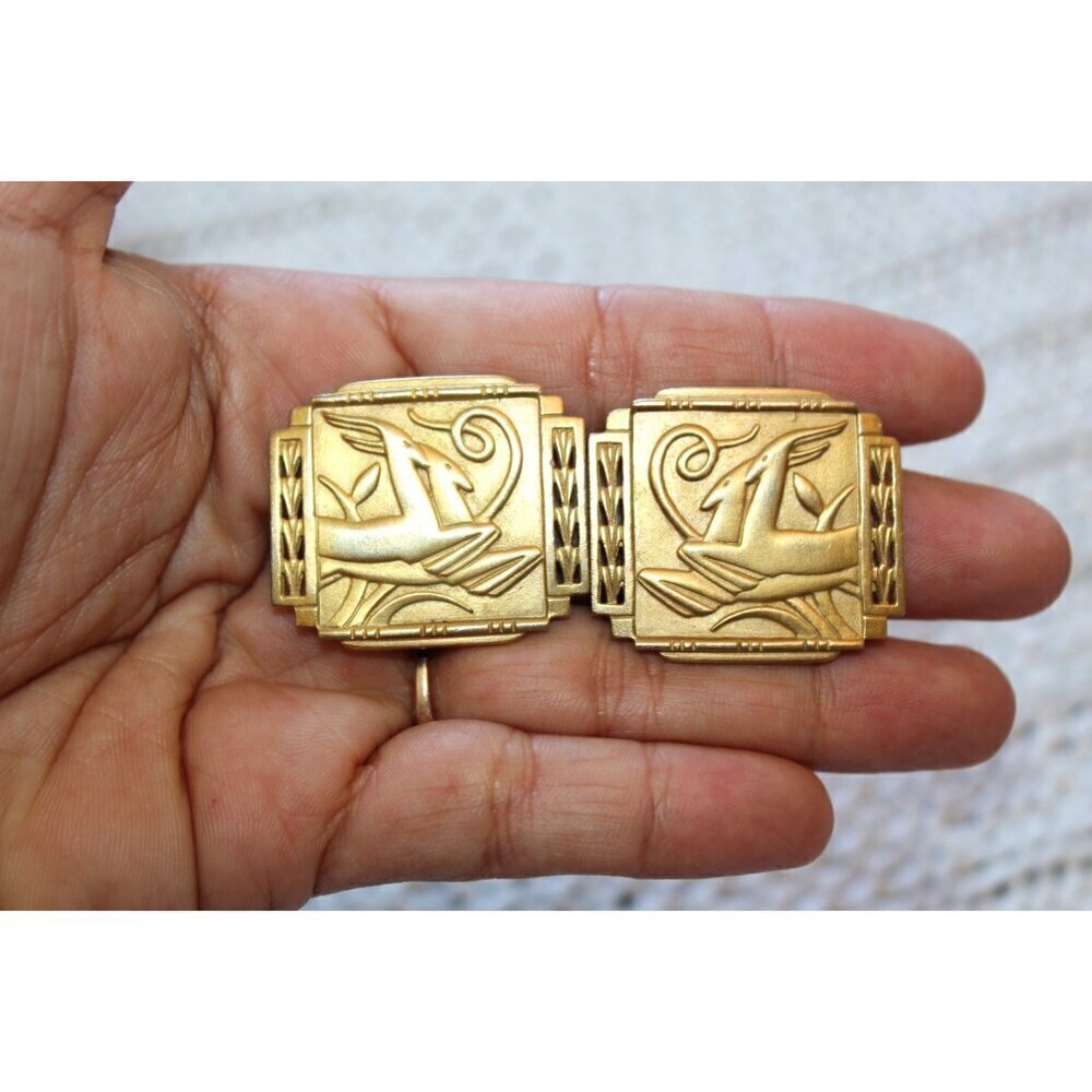 Vintage Art Deco Style Antelope Earrings 23.4g Signed JJ. 1986 Mid Century